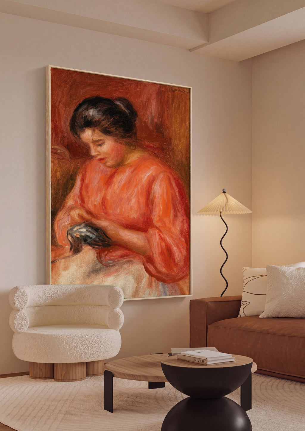 Quadro Decorativo Mulher Penteando Cabelo - Renoir em ambiente decorado