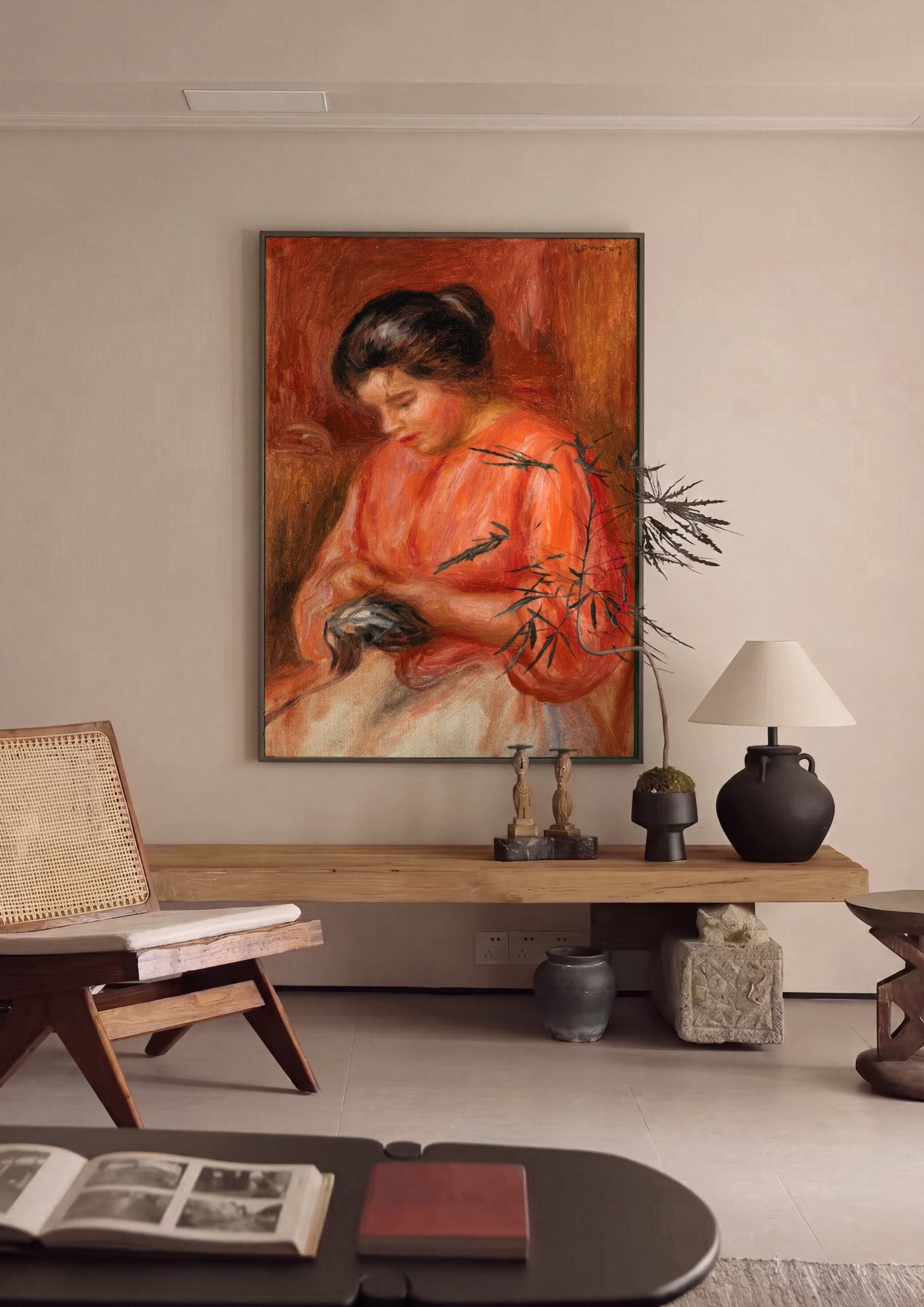 Quadro Decorativo Mulher Penteando Cabelo - Renoir em ambiente decorado