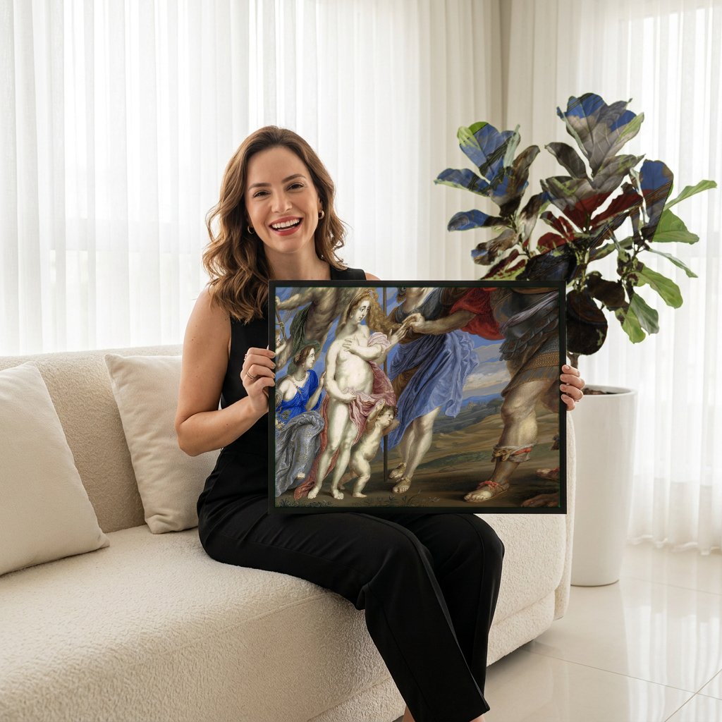 Quadro Decorativo A Paz e a Guerra - Rubens com modelo em ambiente