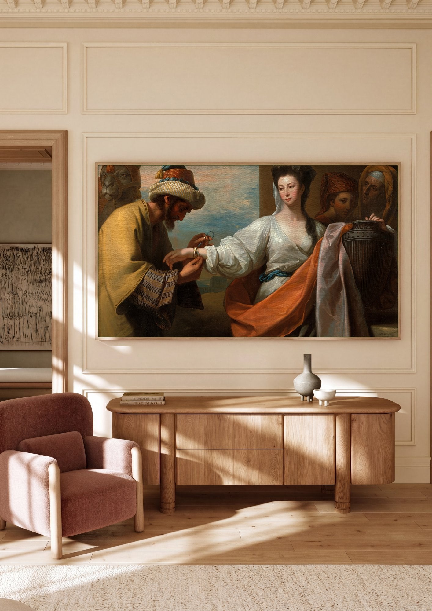 Quadro Decorativo A Oferta de Rebeca - Benjamin West em ambiente decorado