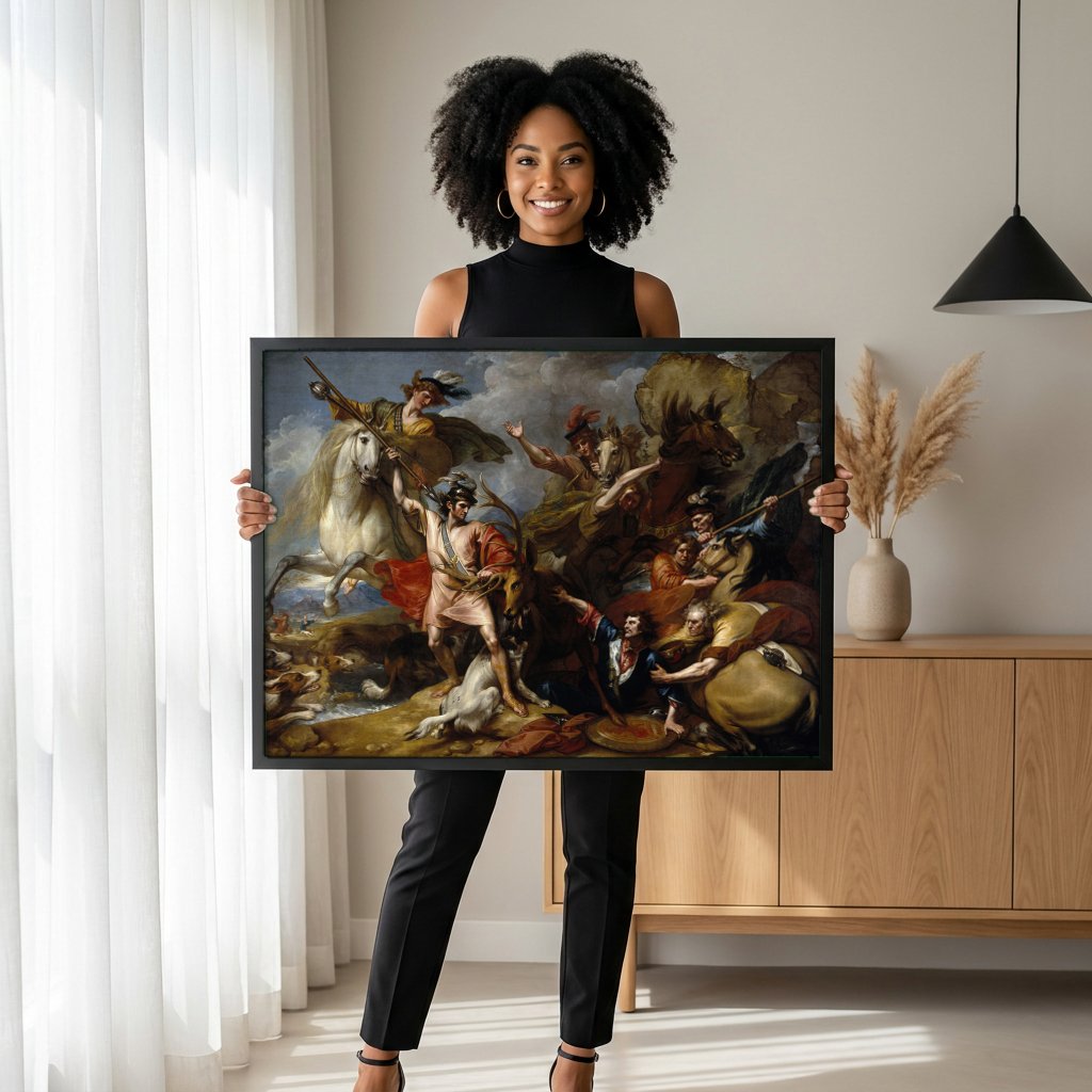 Quadro Decorativo A Morte de Procris - Benjamin West com modelo em ambiente