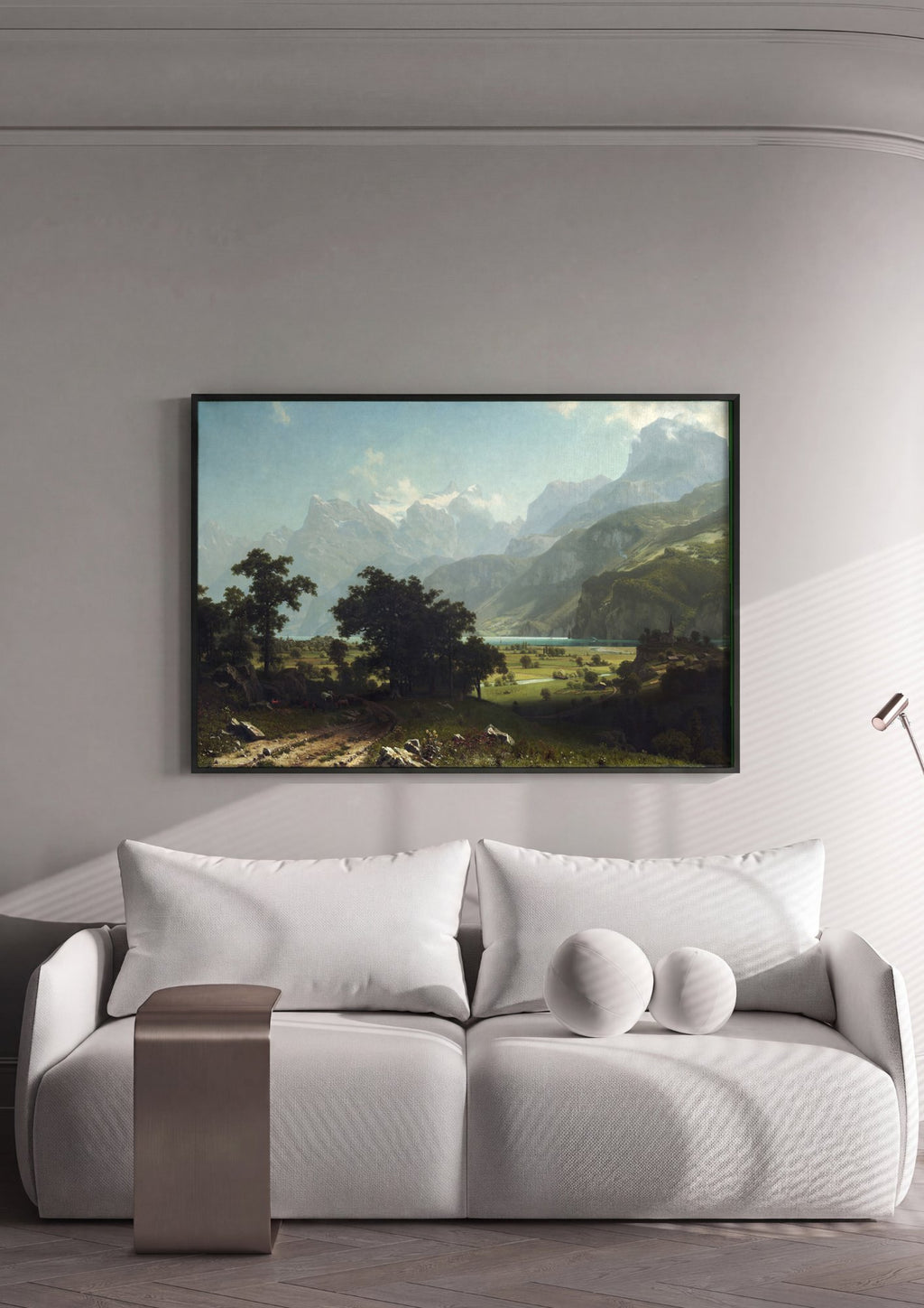 Quadro Decorativo Montanhas Suíças - Albert Bierstadt em ambiente decorado