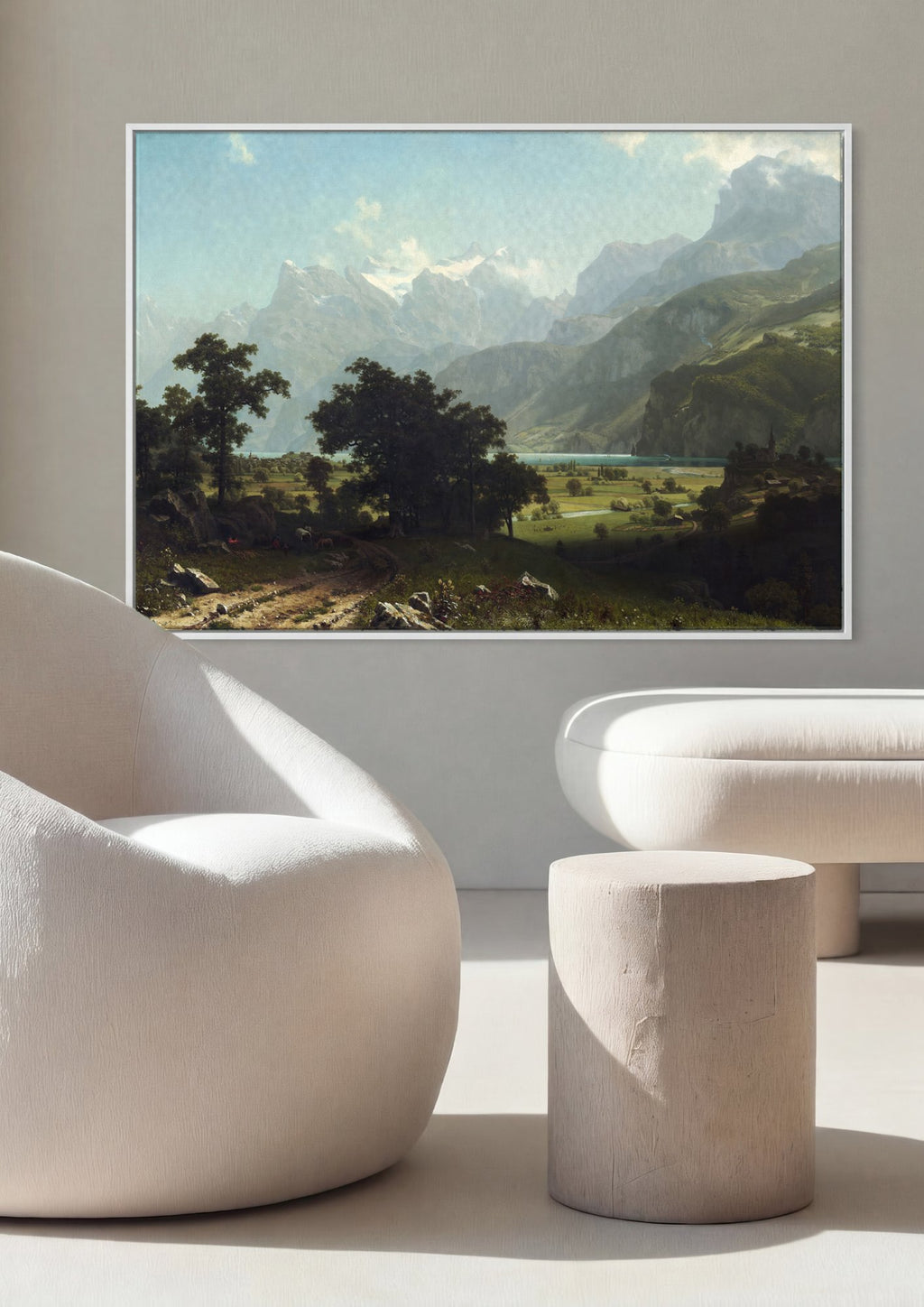 Quadro Decorativo Montanhas Suíças - Albert Bierstadt em ambiente decorado