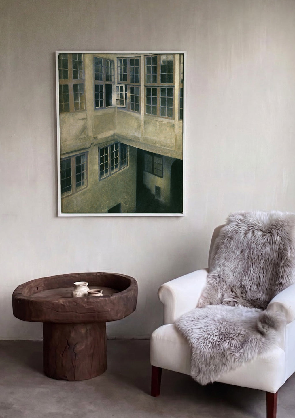 Quadro Decorativo Pátio com Janelas Abertas - Hammershøi em ambiente decorado