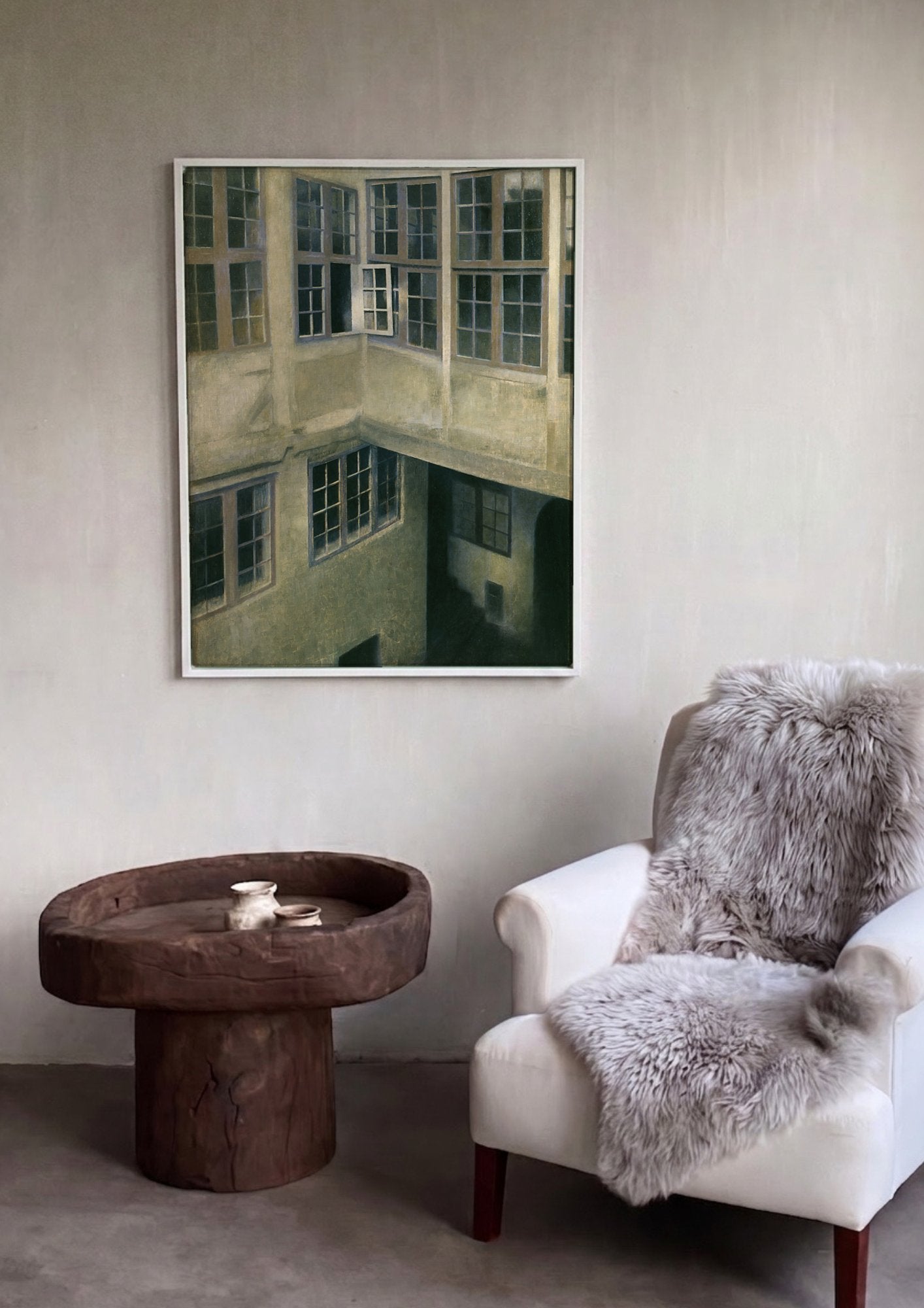 Quadro Decorativo Pátio com Janelas Abertas - Hammershøi em ambiente decorado