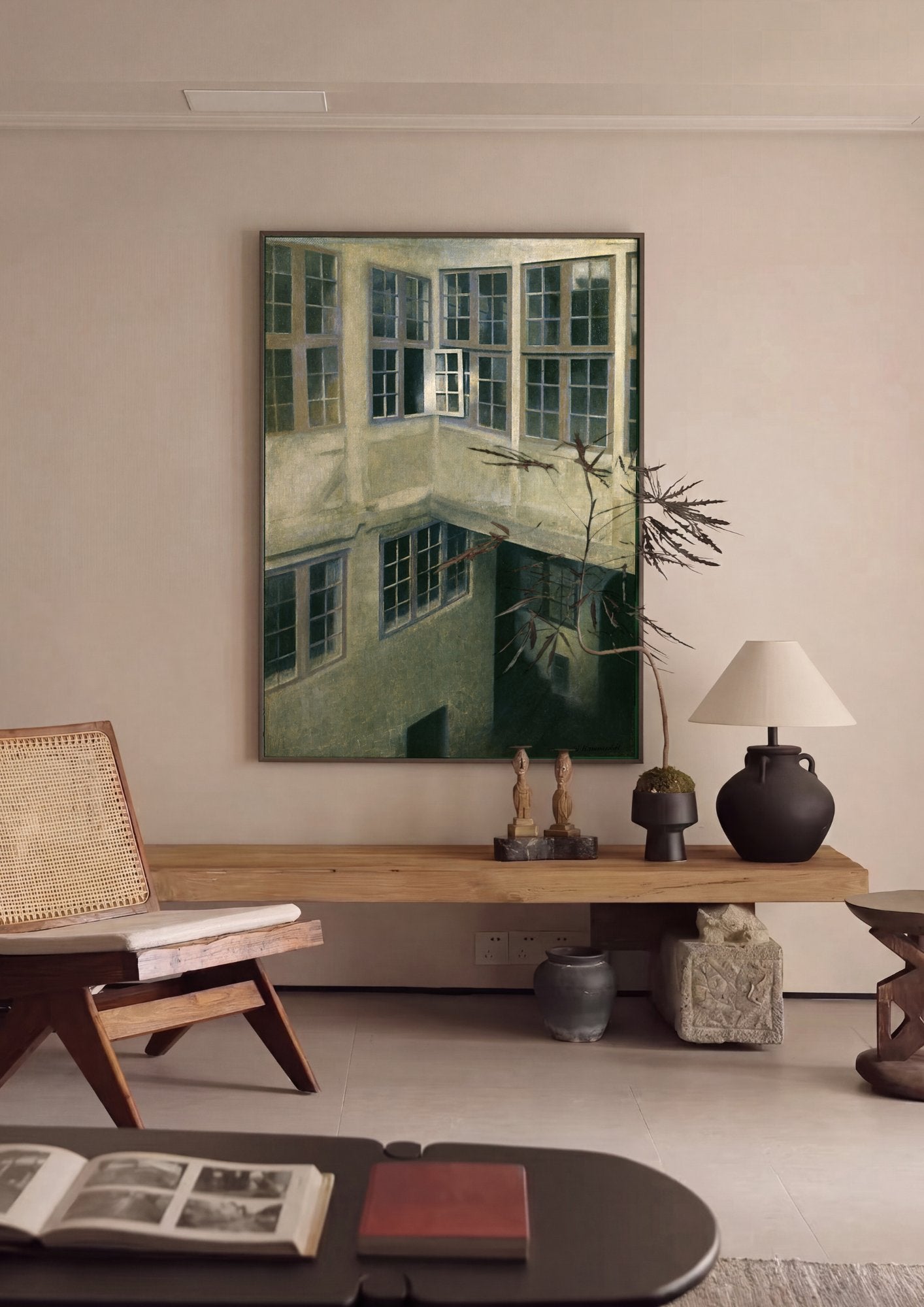 Quadro Decorativo Pátio com Janelas Abertas - Hammershøi em ambiente decorado