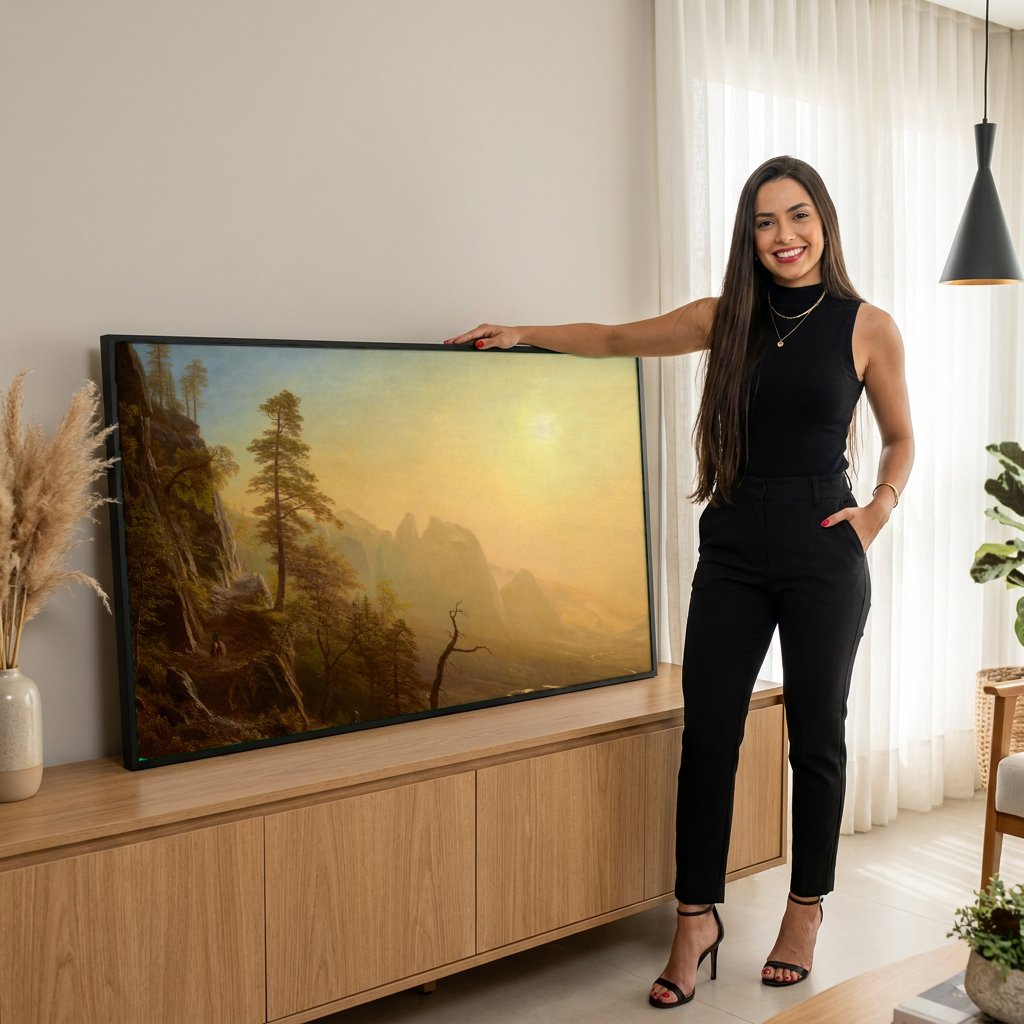 Quadro Decorativo 'Vale do Yosemite' - Albert Bierstadt com modelo em ambiente