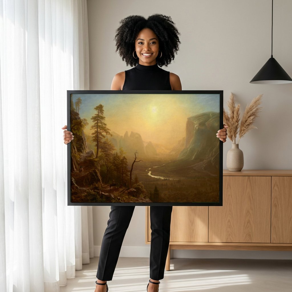Quadro Decorativo 'Vale do Yosemite' - Albert Bierstadt com modelo em ambiente