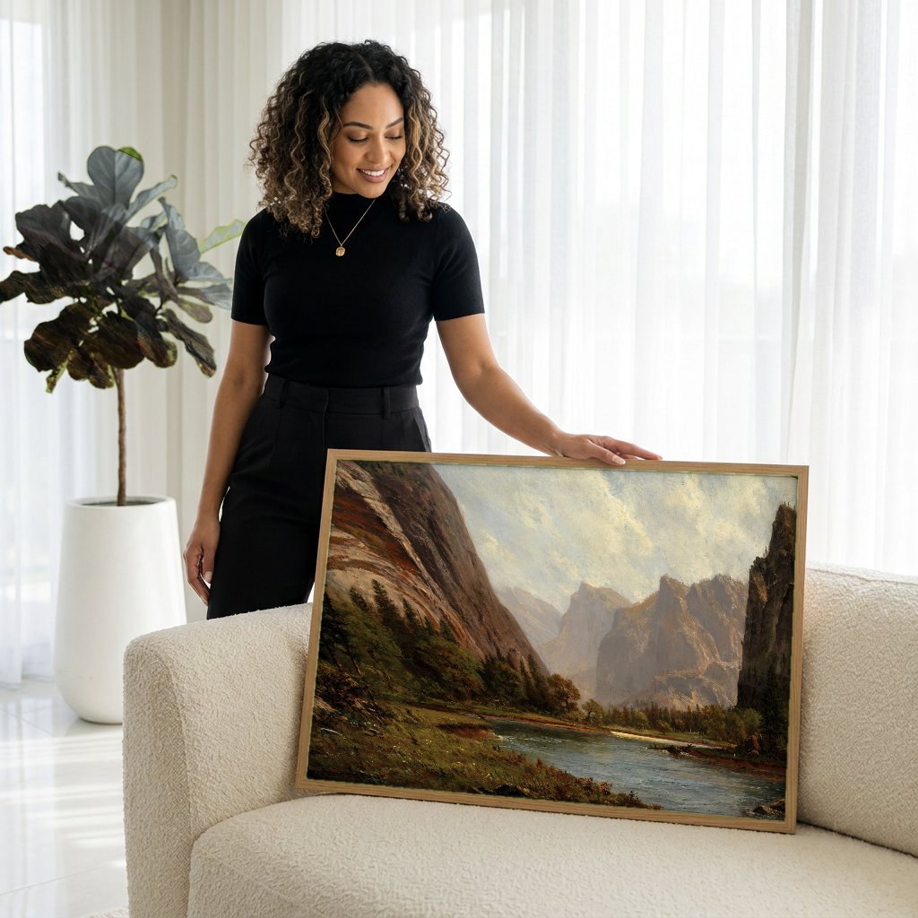 Quadro Decorativo Vale de Yosemite - Albert Bierstadt com modelo em ambiente