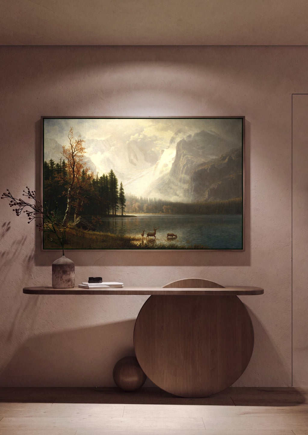 Quadro Decorativo Montanhas e Lago - Albert Bierstadt em ambiente decorado