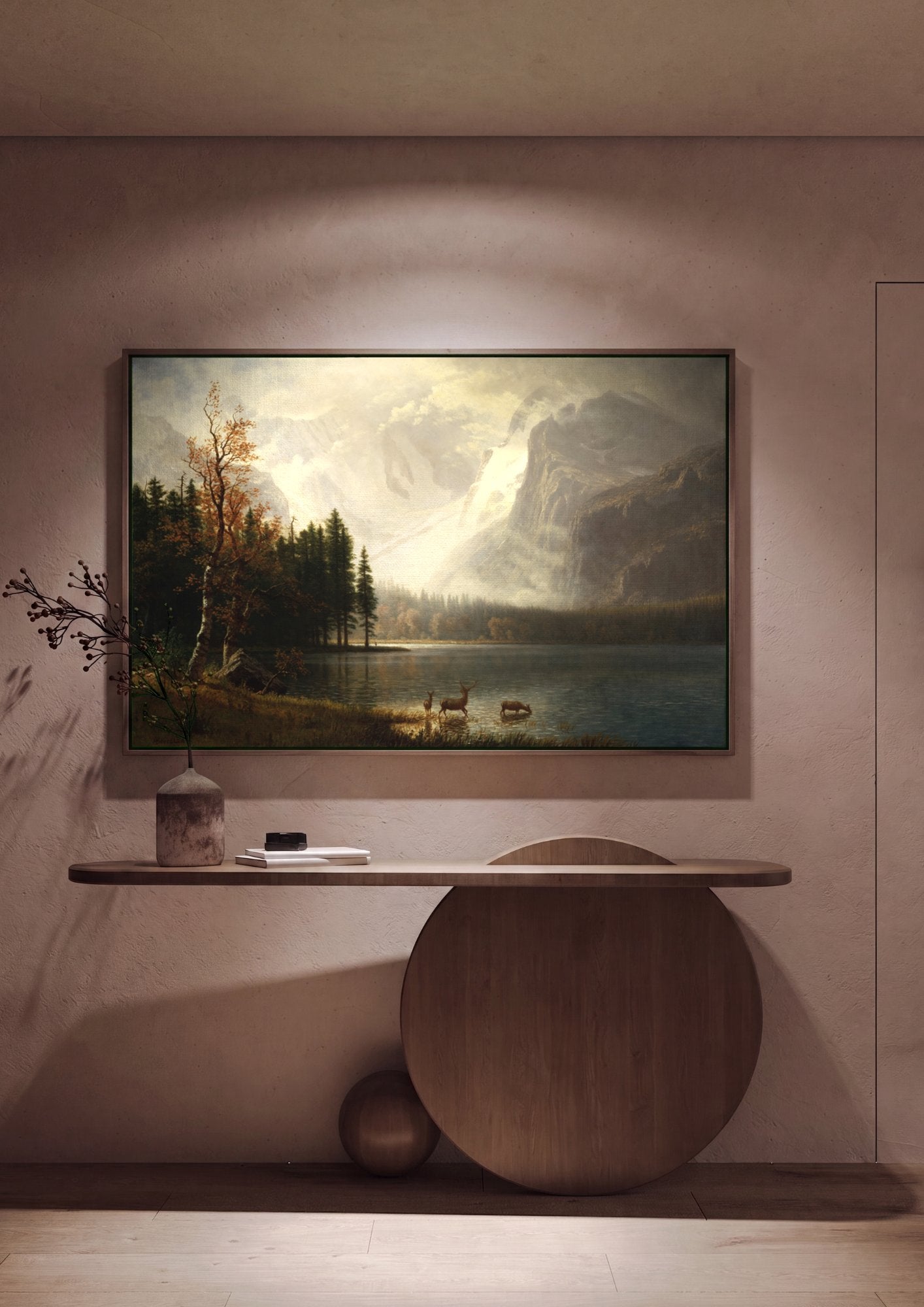 Quadro Decorativo Montanhas e Lago - Albert Bierstadt em ambiente decorado