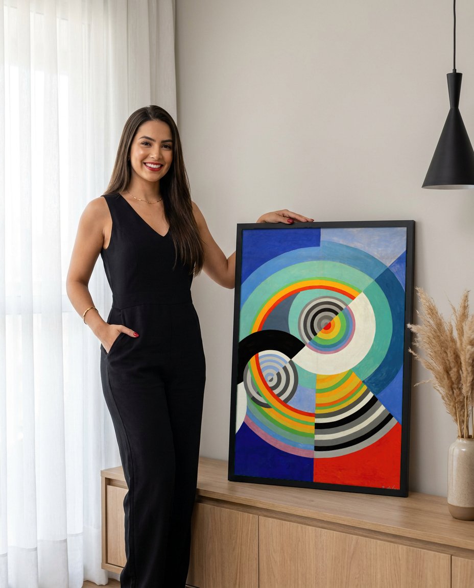 Quadro Decorativo Ritmos Coloridos - Robert Delaunay com modelo em ambiente