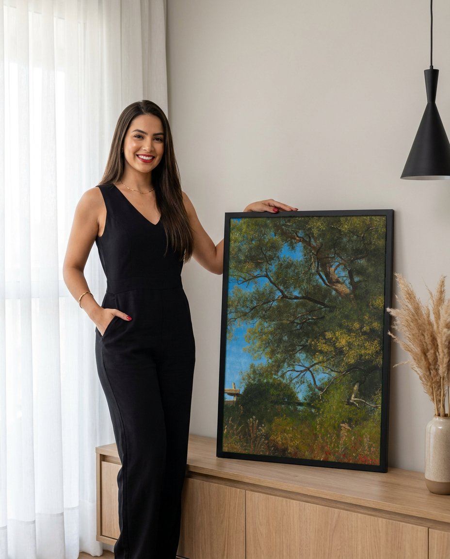 Quadro Decorativo Campo Arborizado - Albert Bierstadt com modelo em ambiente