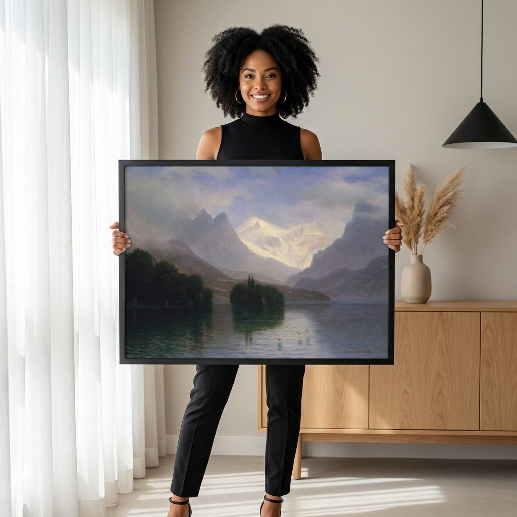 Quadro Decorativo Lago de Montanha - Albert Bierstadt com modelo em ambiente