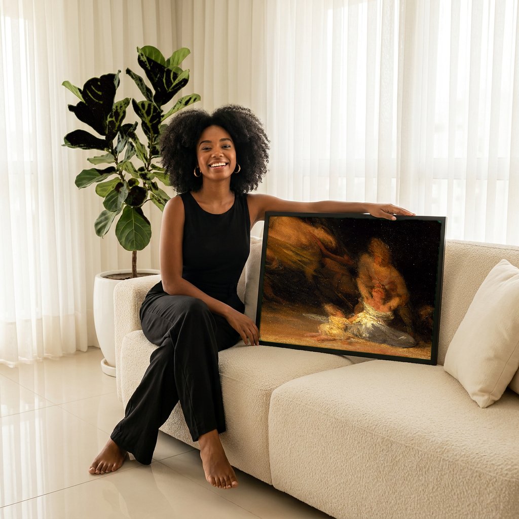 Quadro Decorativo A Morte de Santo Alberto - Goya com modelo em ambiente
