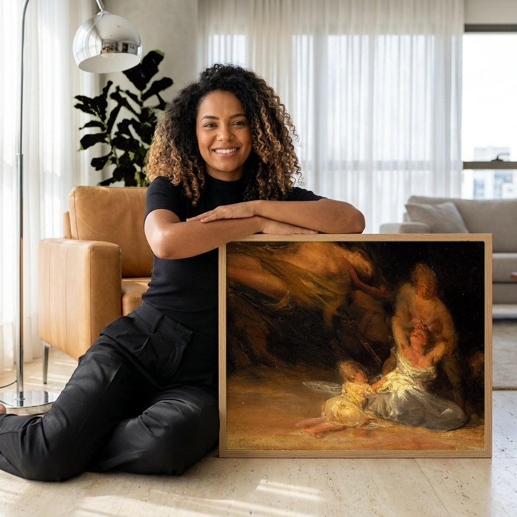 Quadro Decorativo A Morte de Santo Alberto - Goya com modelo em ambiente
