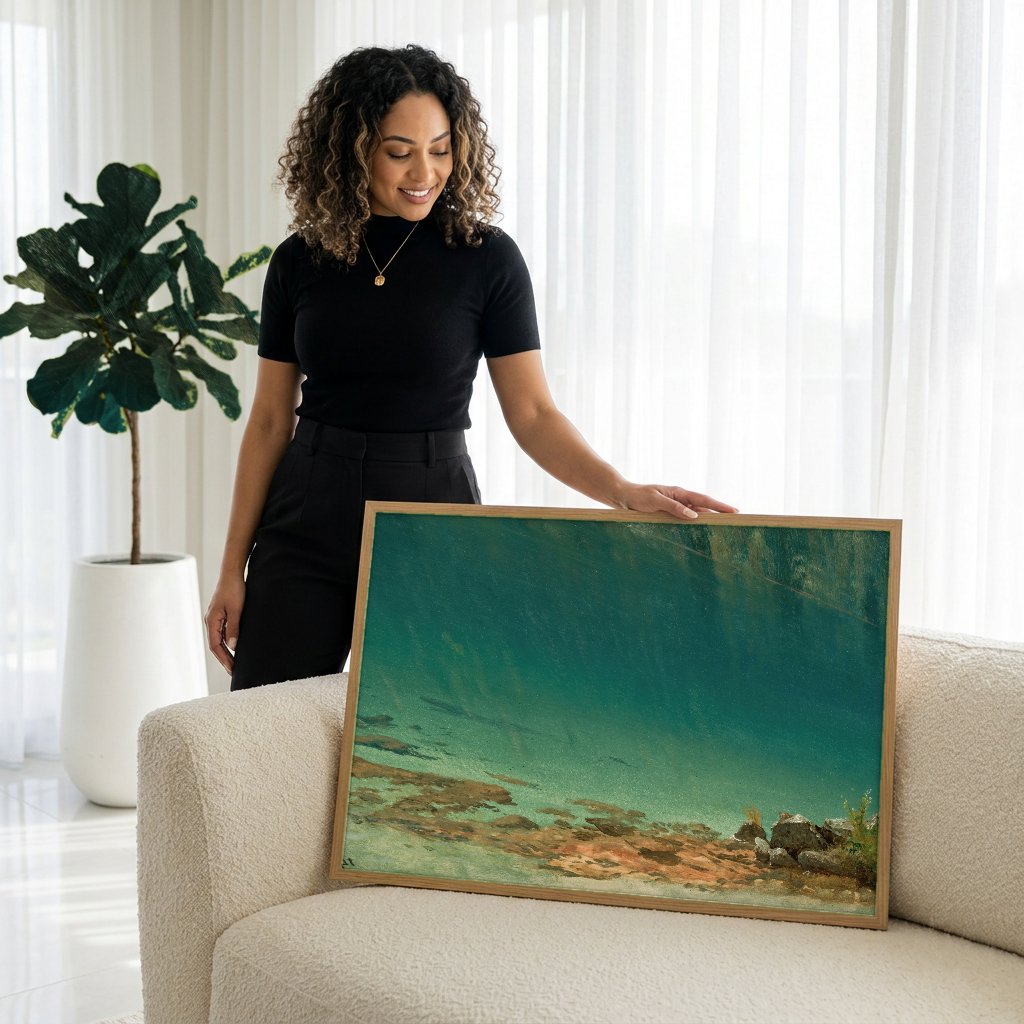 Quadro Decorativo Lago de Montanha - Albert Bierstadt com modelo em ambiente