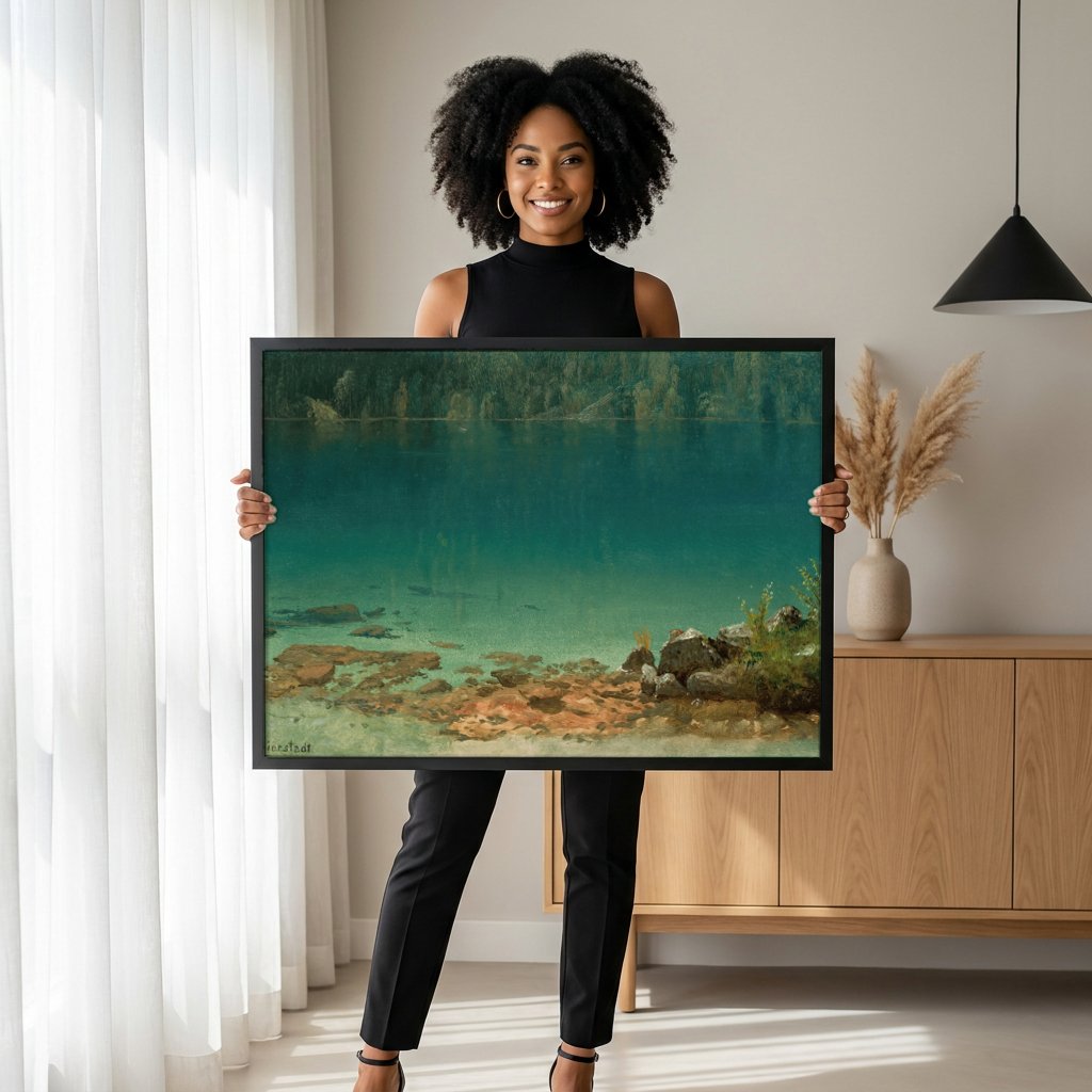 Quadro Decorativo Lago de Montanha - Albert Bierstadt com modelo em ambiente