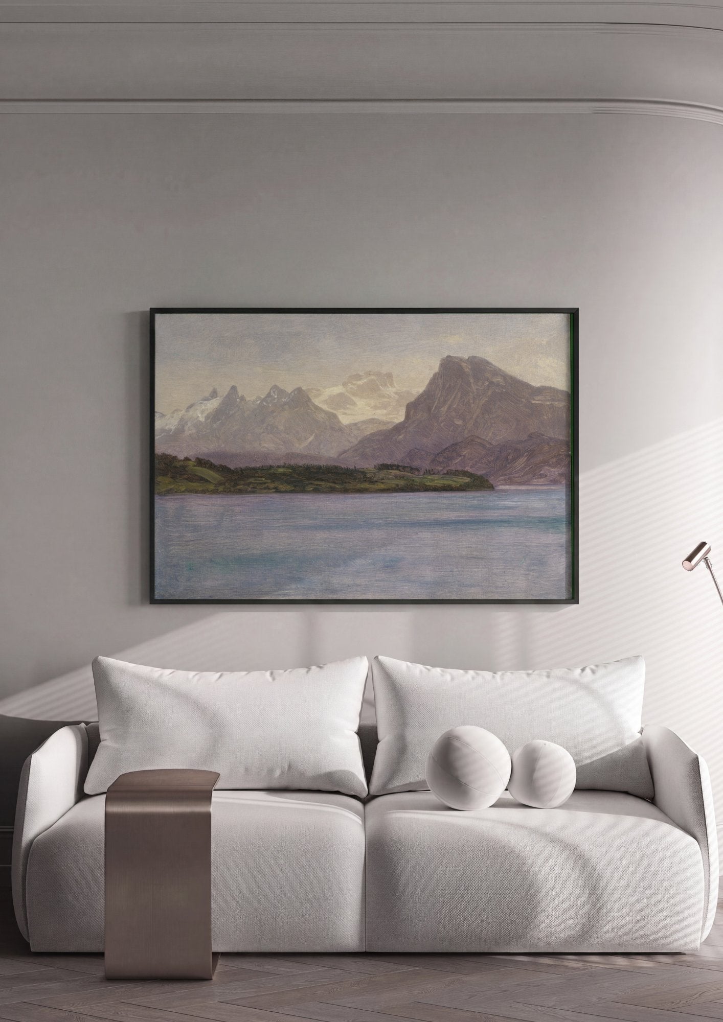 Quadro Decorativo Montanhas e Lago - Albert Bierstadt em ambiente decorado