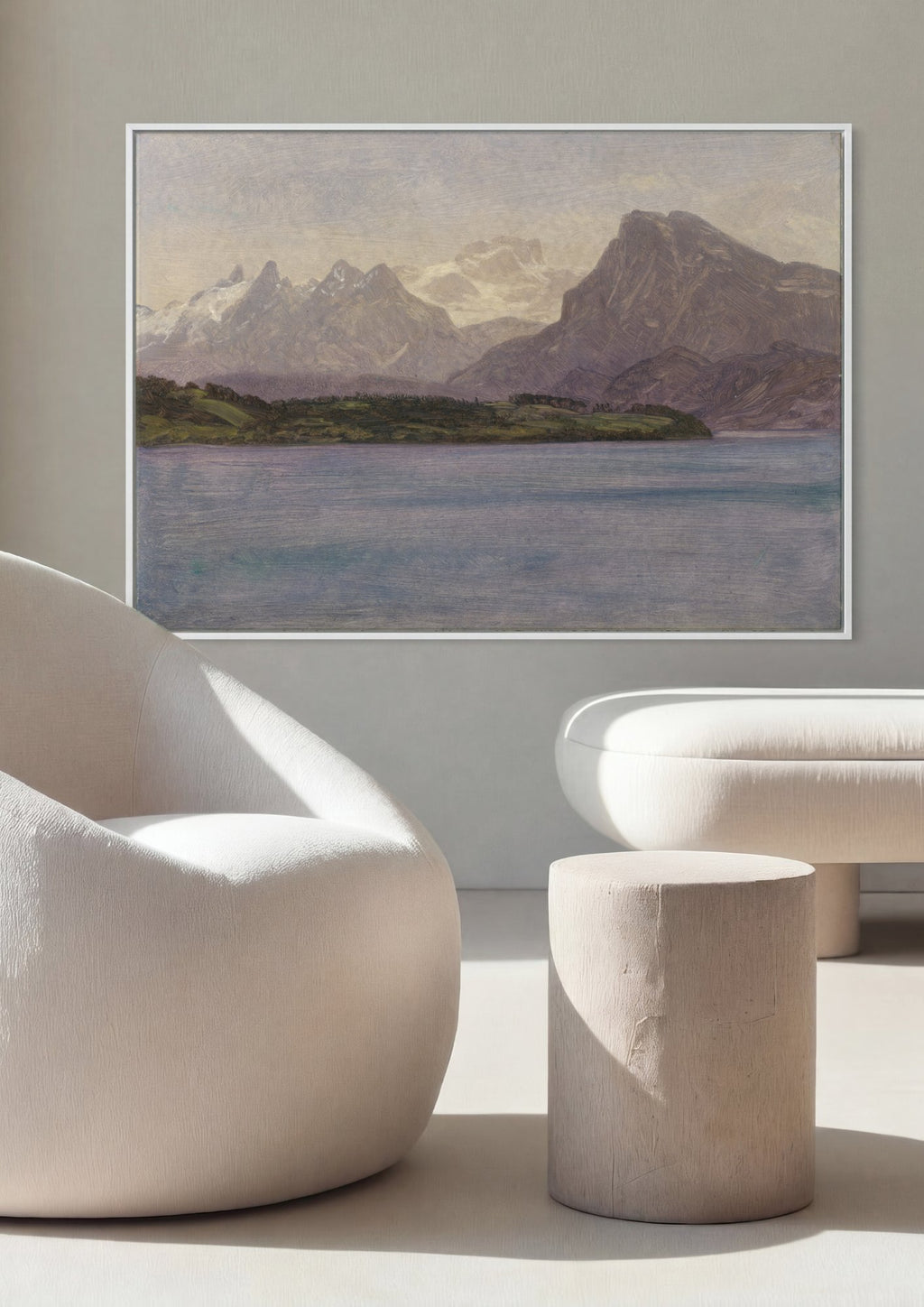 Quadro Decorativo Montanhas e Lago - Albert Bierstadt em ambiente decorado