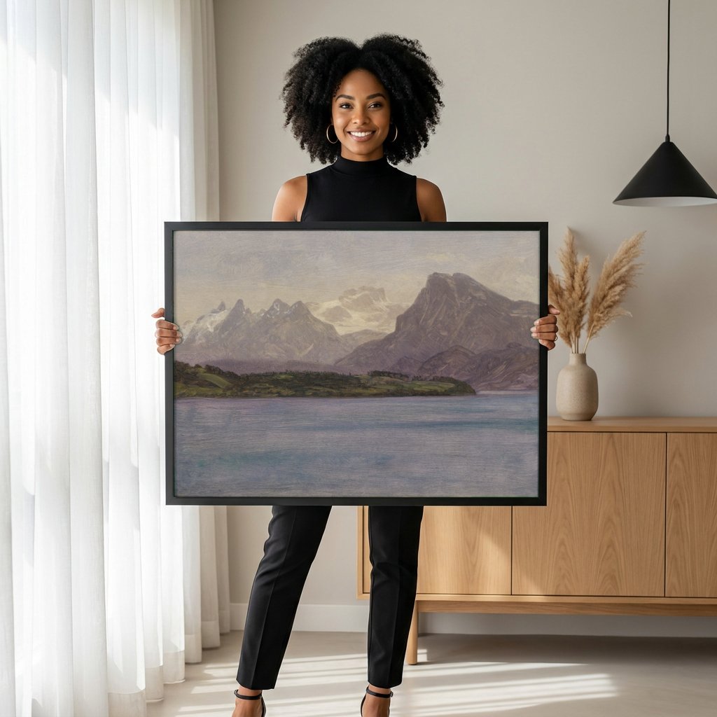 Quadro Decorativo Montanhas e Lago - Albert Bierstadt com modelo em ambiente