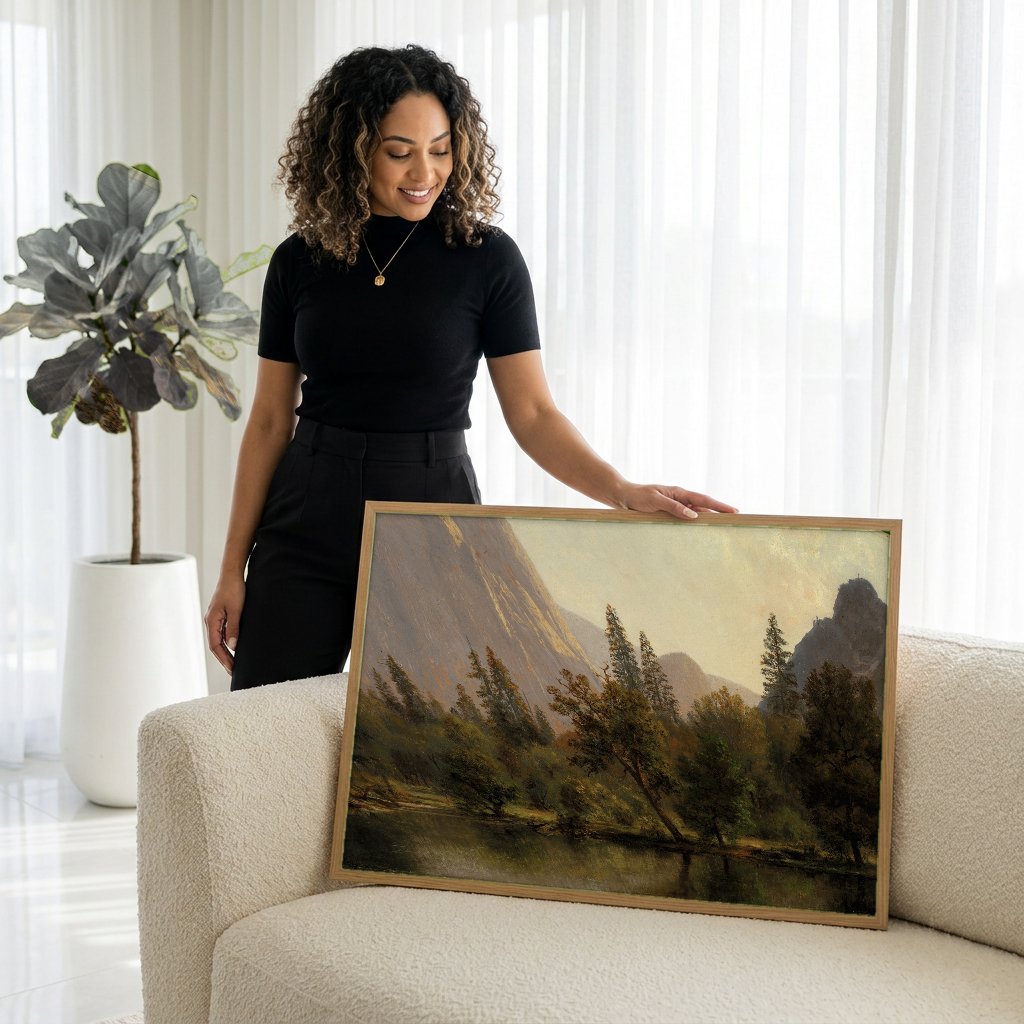 Quadro Decorativo Vale de Yosemite - Albert Bierstadt com modelo em ambiente