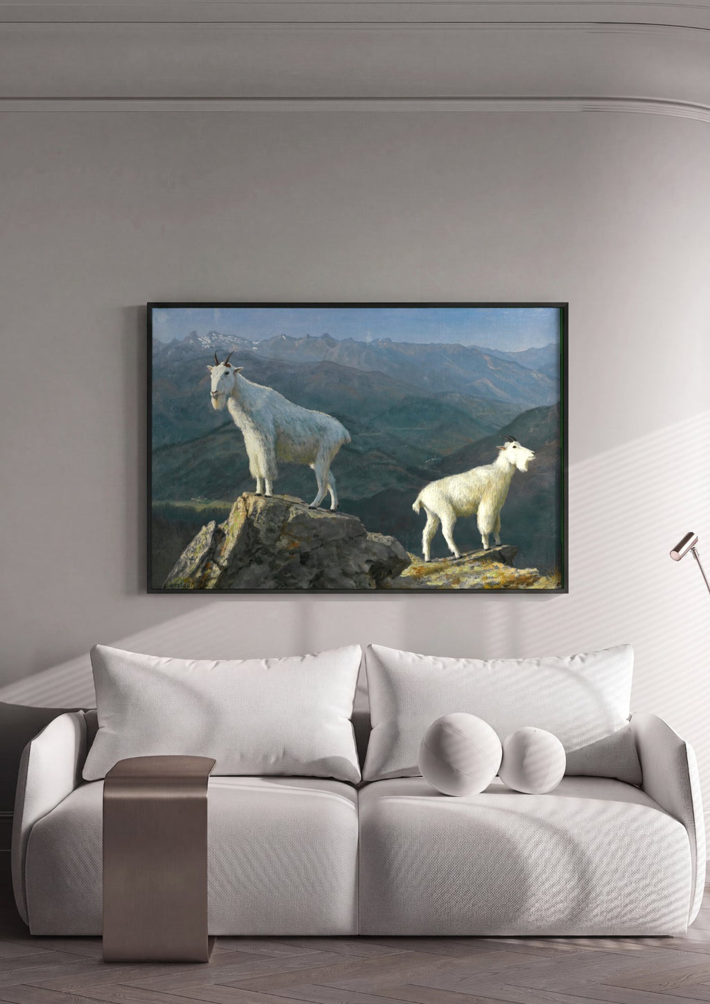 Quadro Decorativo Cabras na Montanha - Bierstadt em ambiente decorado