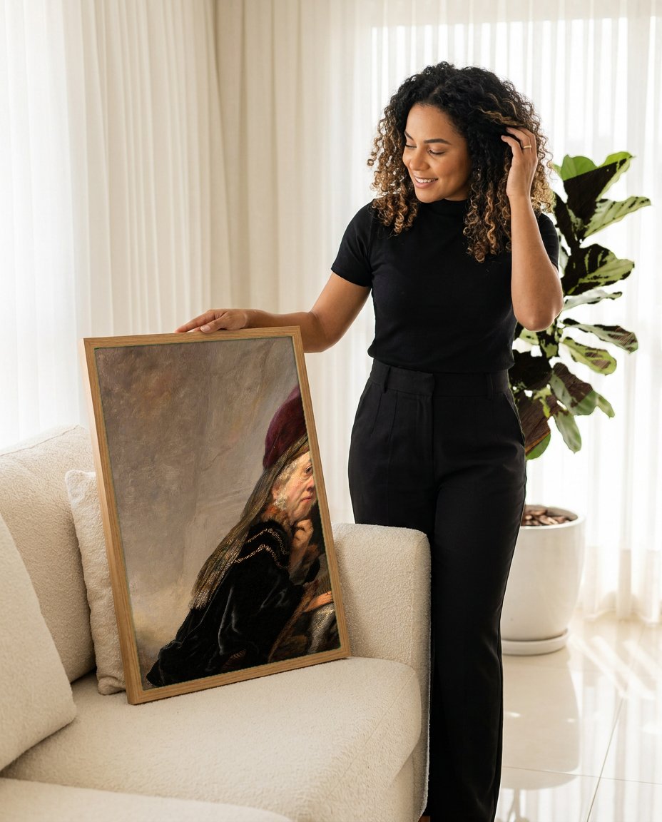 Quadro Decorativo O Estudioso (ou O Rabino) - Rembrandt com modelo em ambiente