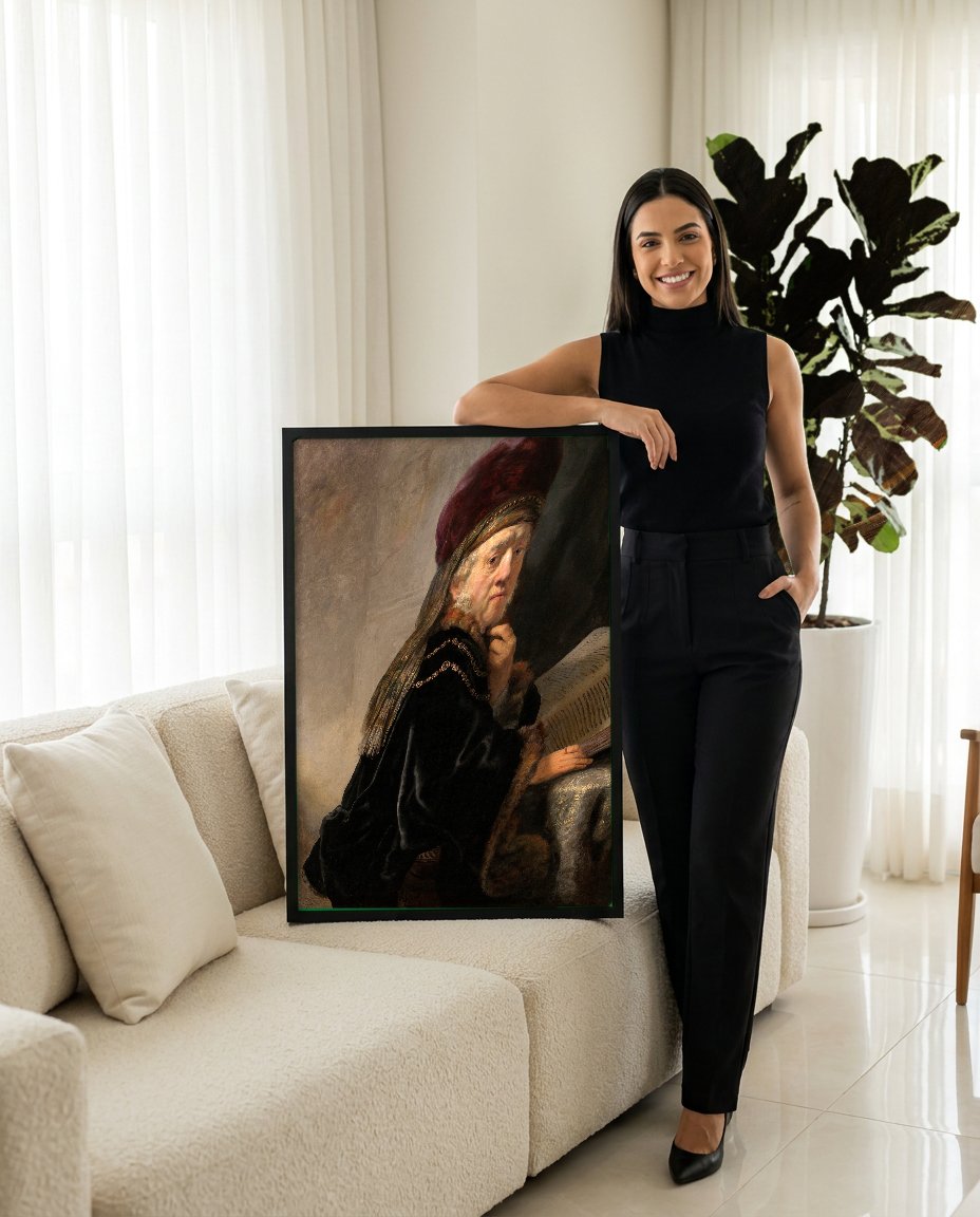 Quadro Decorativo O Estudioso (ou O Rabino) - Rembrandt com modelo em ambiente