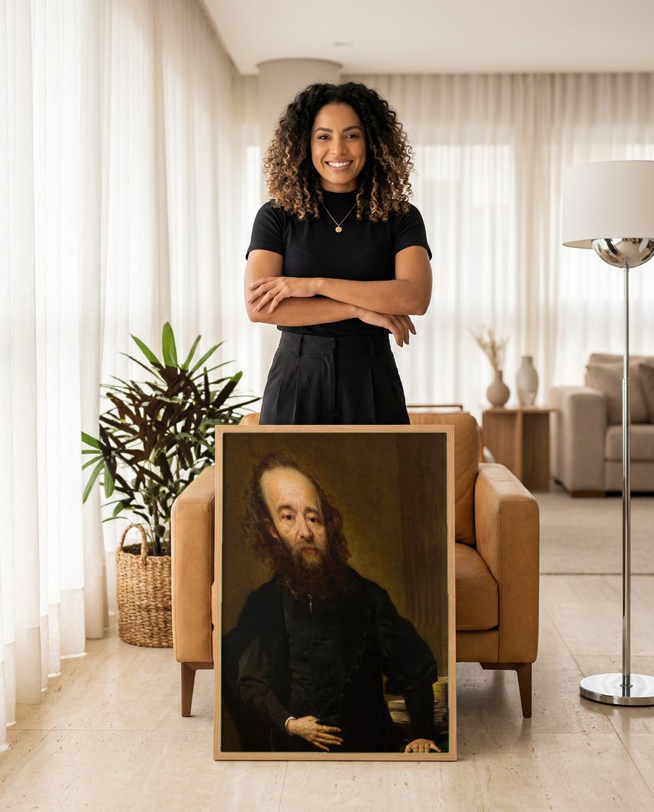 Quadro Decorativo Retrato de Velho Sábio - Jan Matejko com modelo em ambiente