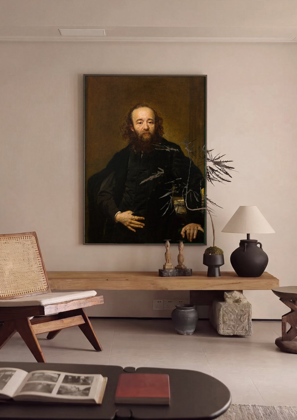 Quadro Decorativo Retrato de Velho Sábio - Jan Matejko em ambiente decorado