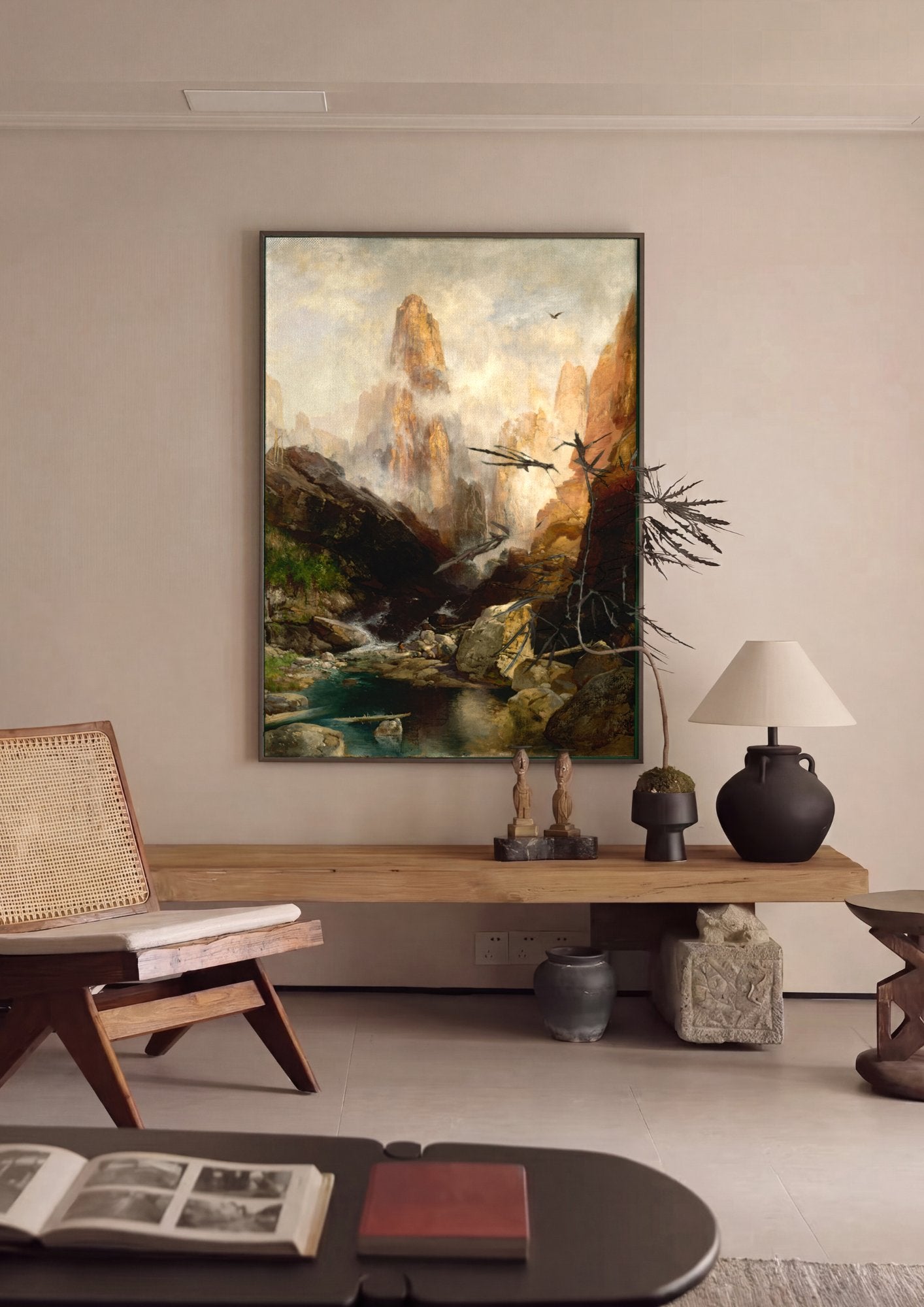 Quadro Decorativo Cânion com Rio e Neblina - Thomas Moran em ambiente decorado