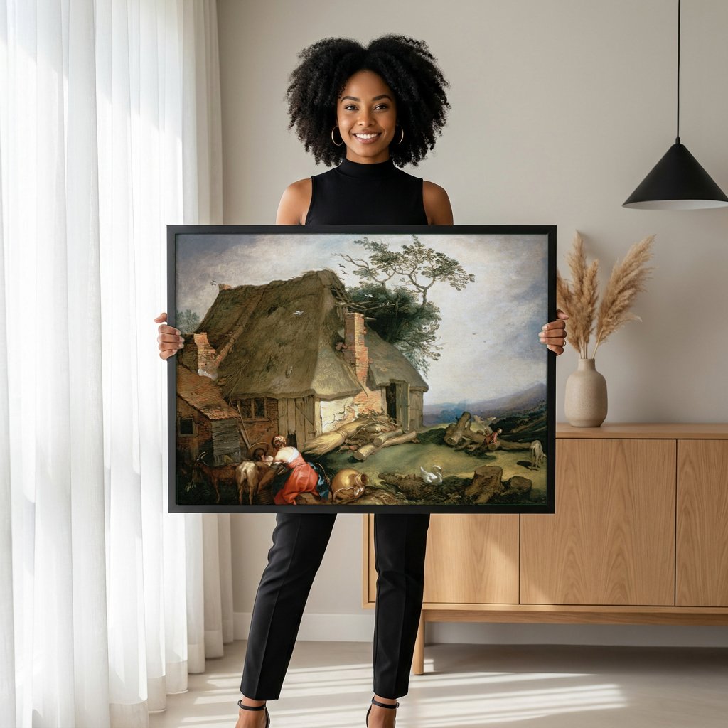 Quadro Decorativo Cena Rural - Abraham Bloemaert com modelo em ambiente