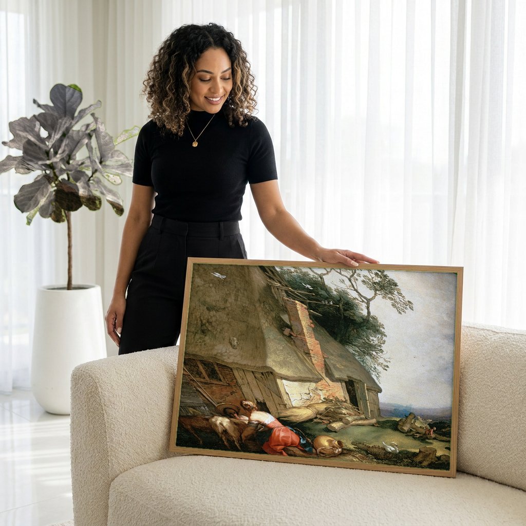 Quadro Decorativo Cena Rural - Abraham Bloemaert com modelo em ambiente
