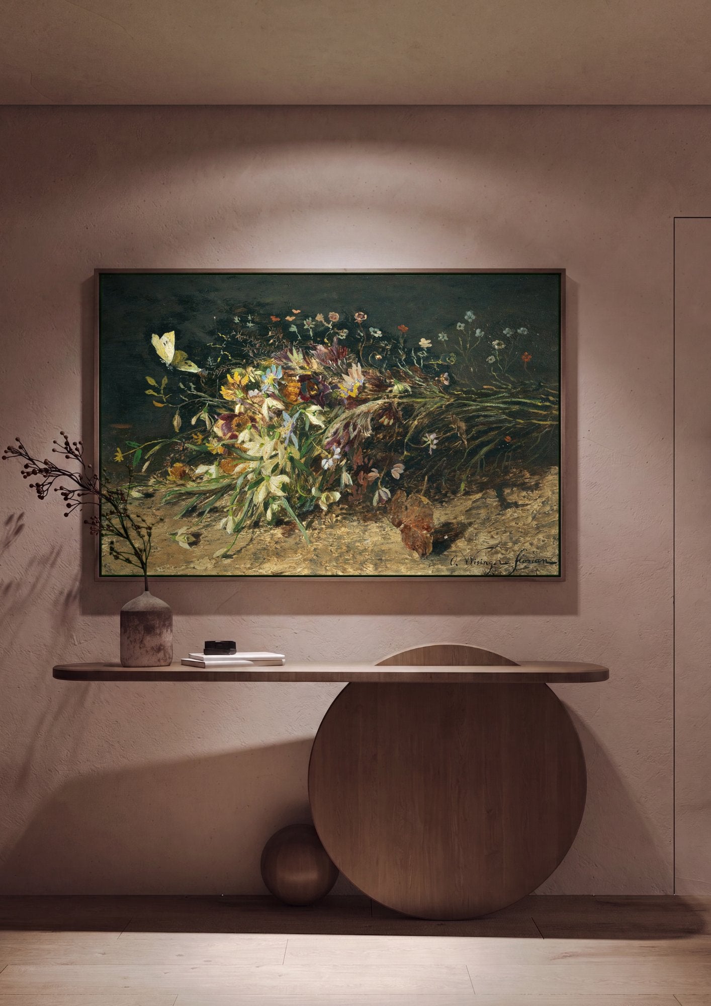 Quadro Decorativo Campo de Flores com Borboleta - Olga Wisinger-Florian em ambiente decorado