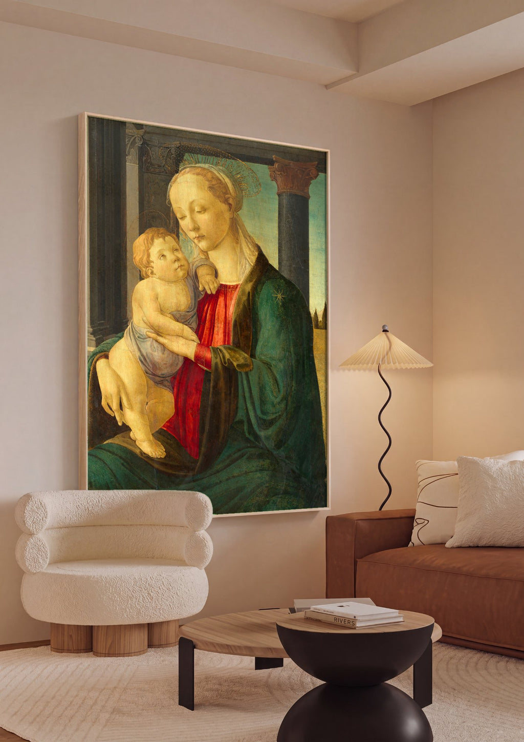 Quadro Decorativo A Virgem e o Menino - Botticelli em ambiente decorado