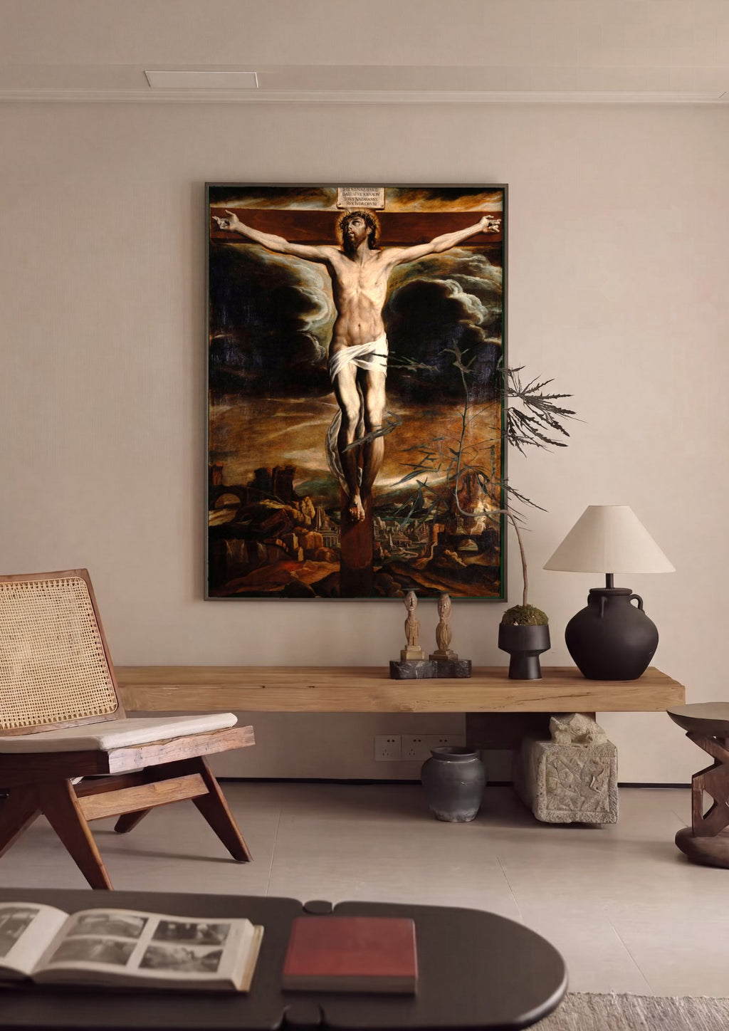 Quadro Decorativo Crucificação - Orazio Borgianni em ambiente decorado