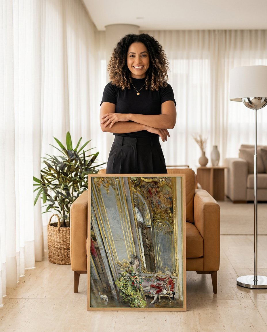 Quadro Decorativo A Conversa - Giovanni Boldini com modelo em ambiente