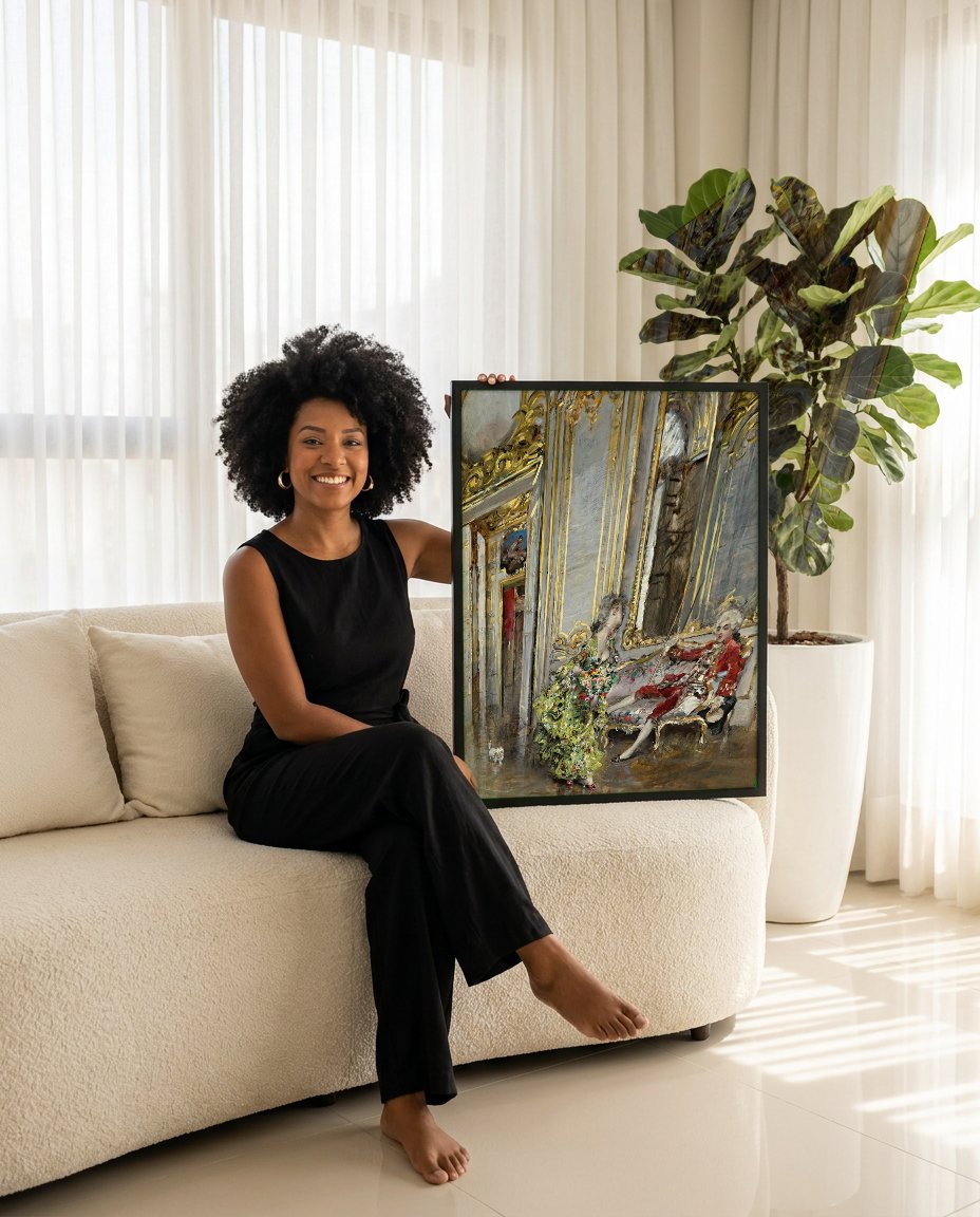 Quadro Decorativo A Conversa - Giovanni Boldini com modelo em ambiente