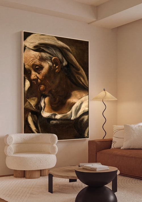 Quadro Decorativo 'Mulher Idosa' - Orazio Borgianni em ambiente decorado