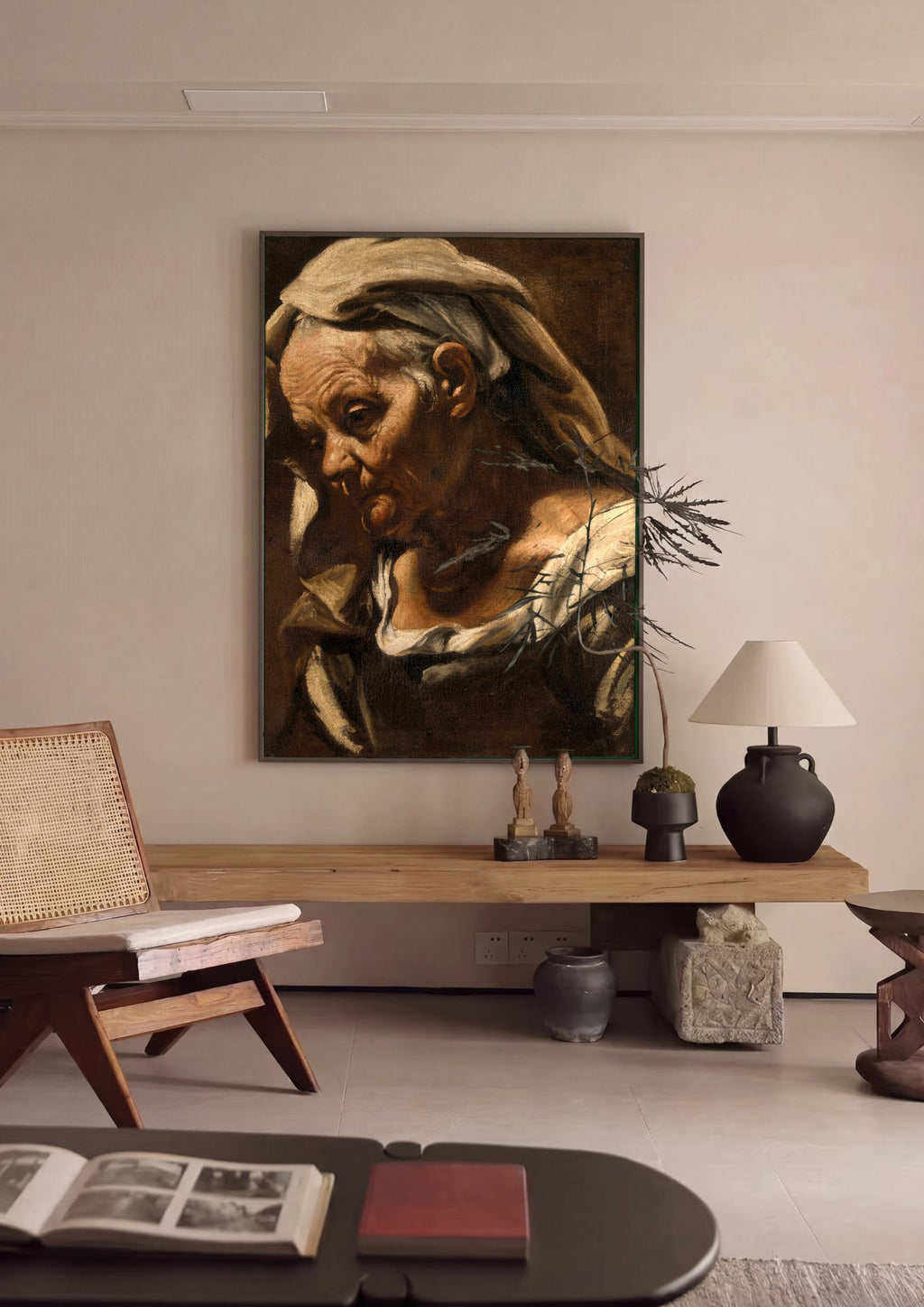 Quadro Decorativo 'Mulher Idosa' - Orazio Borgianni em ambiente decorado