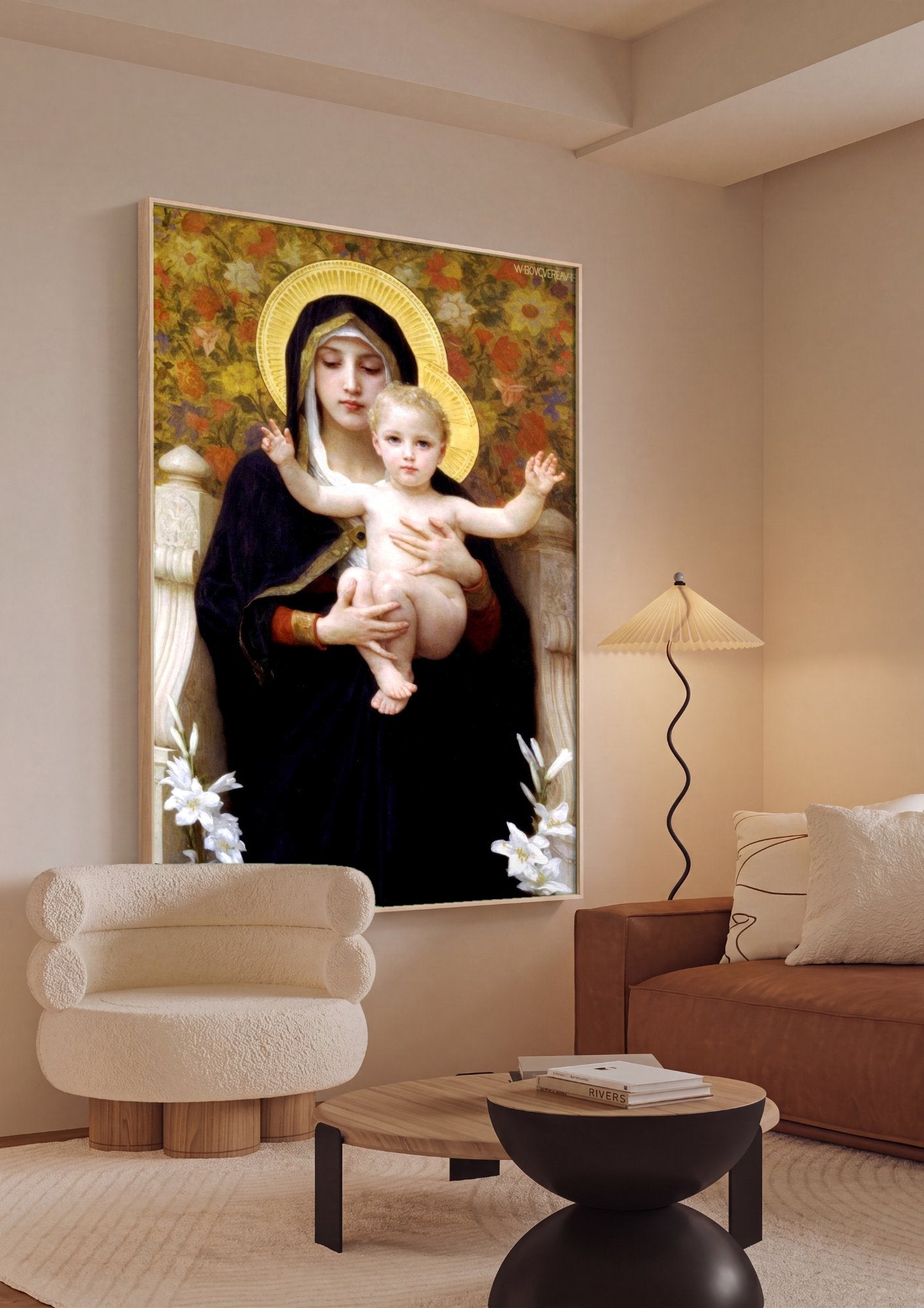Quadro Decorativo A Virgem dos Lírios - Bouguereau em ambiente decorado