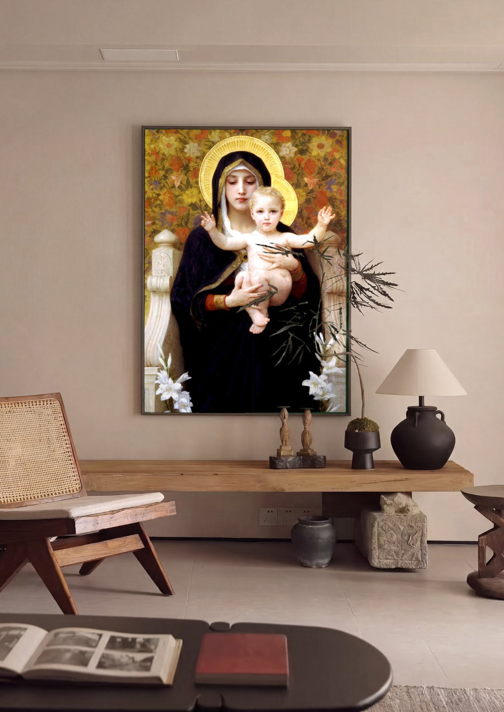 Quadro Decorativo A Virgem dos Lírios - Bouguereau em ambiente decorado