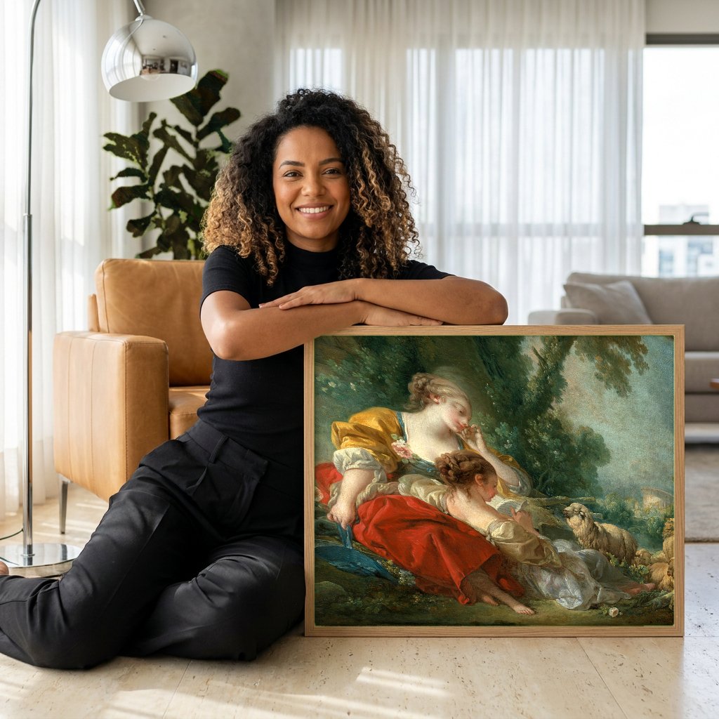 Quadro Decorativo A Pastoral - François Boucher com modelo em ambiente
