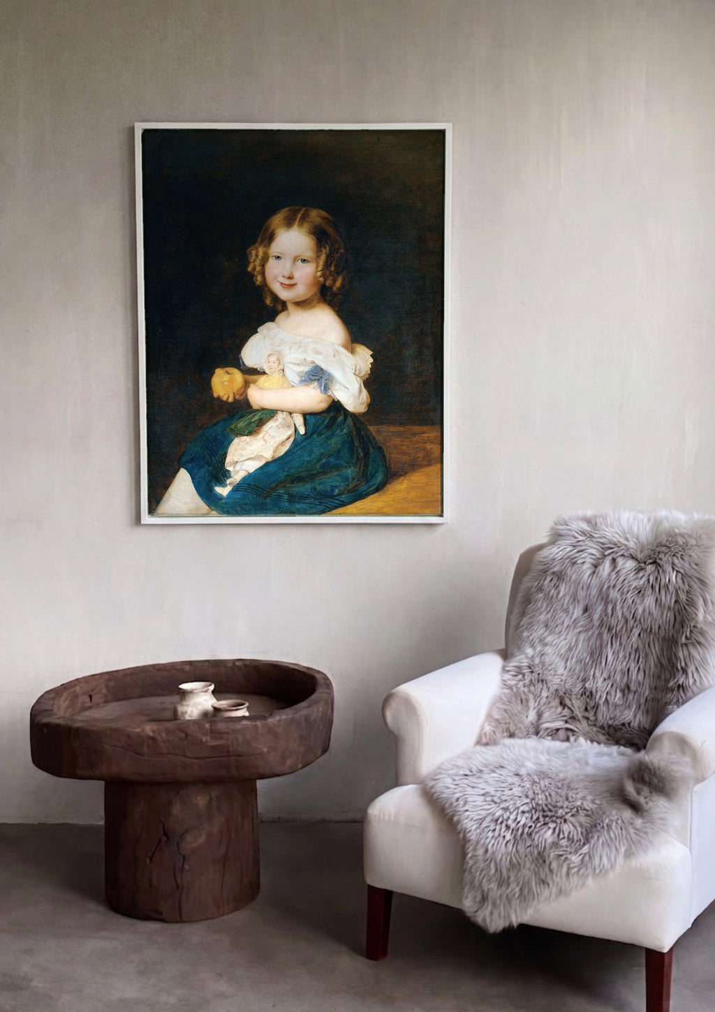 Quadro Decorativo A Menina com Maçã e Boneca - Waldmüller em ambiente decorado