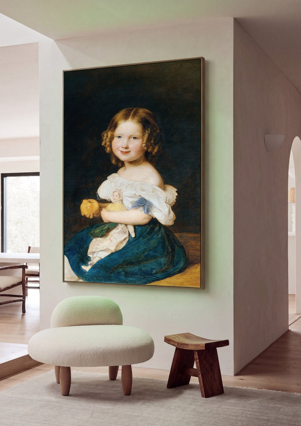 Quadro Decorativo A Menina com Maçã e Boneca - Waldmüller em ambiente decorado