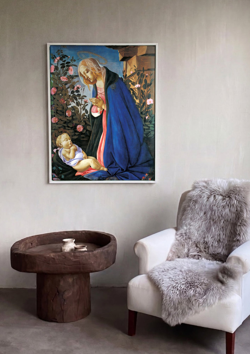 Quadro Decorativo A Virgem e o Menino - Botticelli em ambiente decorado
