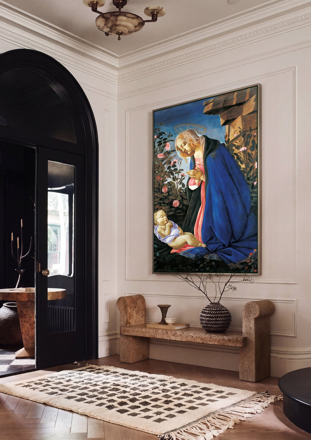 Quadro Decorativo A Virgem e o Menino - Botticelli em ambiente decorado