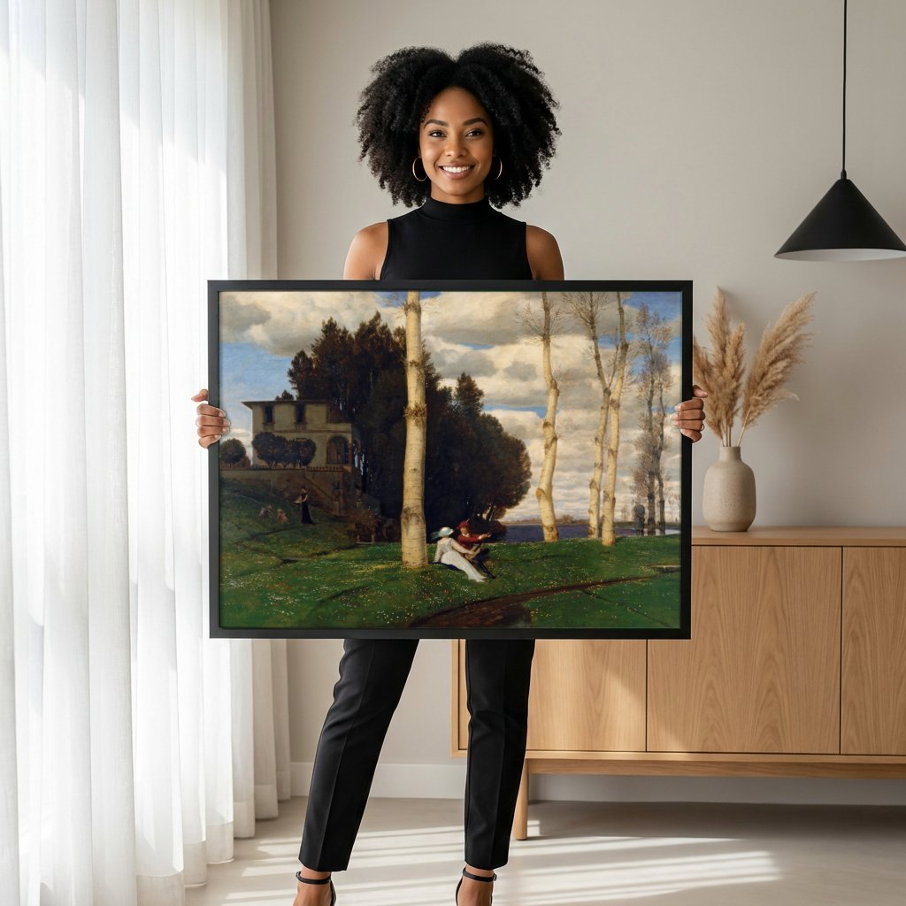 Quadro Decorativo A Primavera - Arnold Böcklin com modelo em ambiente