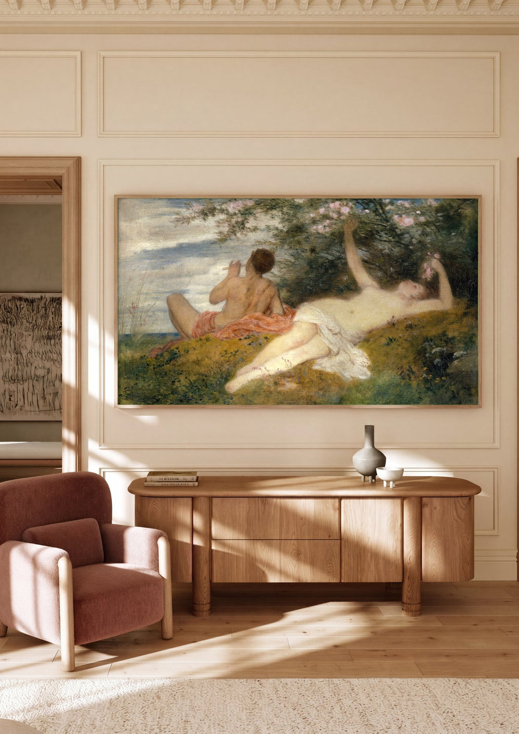 Quadro Decorativo A Primavera - Arnold Böcklin em ambiente decorado